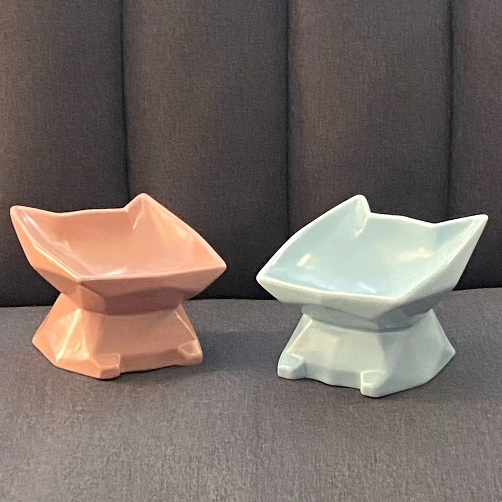 2 ceramic cat head food dishes pet dishes (01)